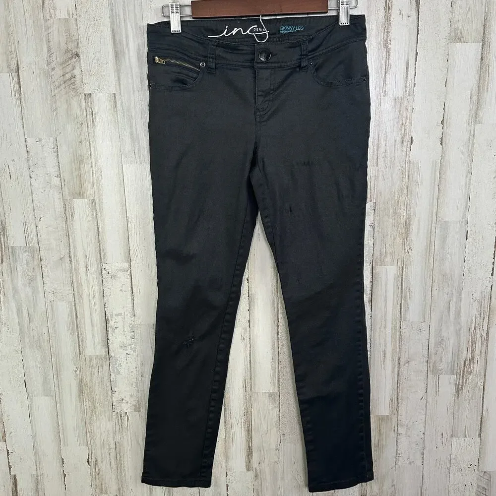 Inc Womens Jeans Sz 4P Black Low Rise Distressed Skinny Grunge Goth Punk VGUC